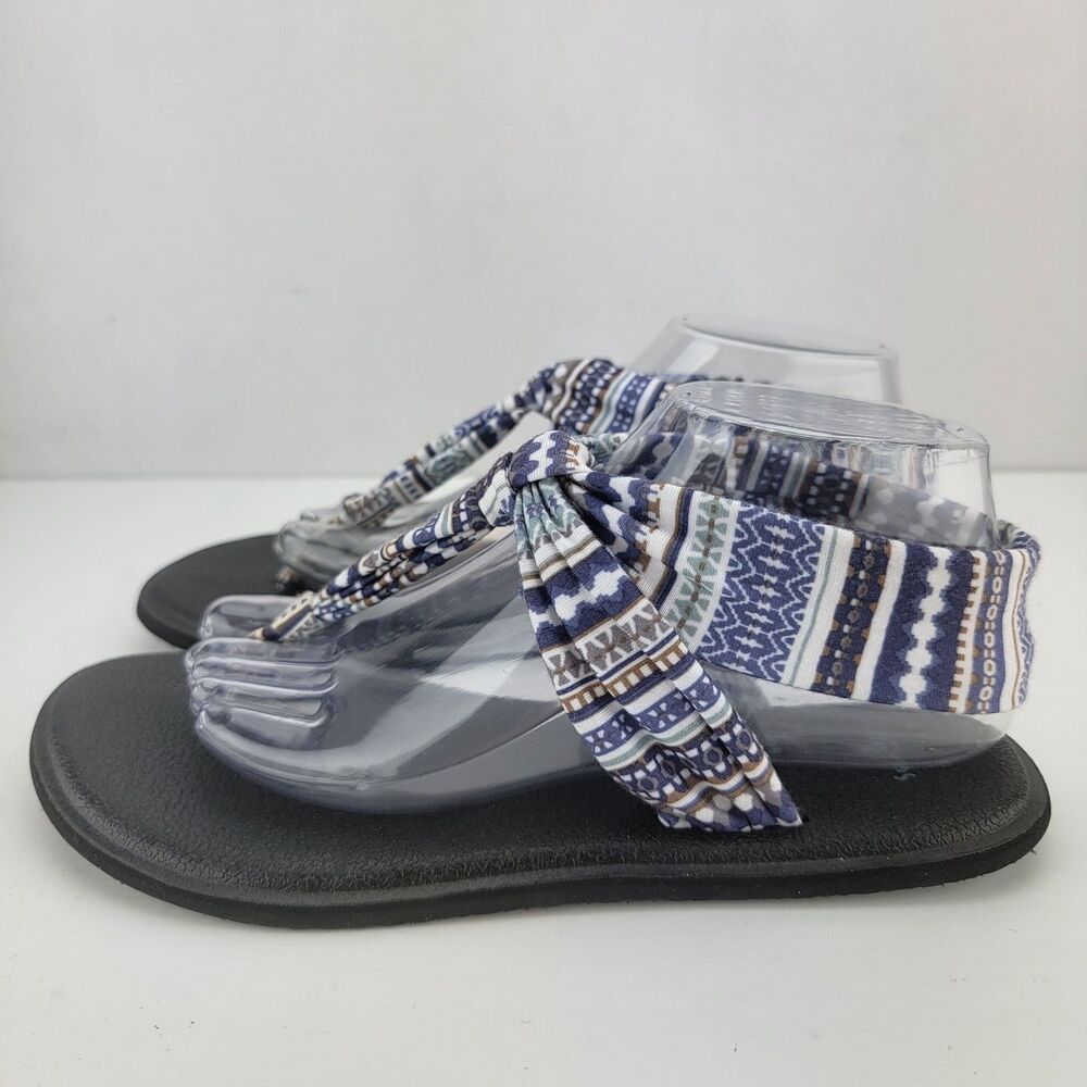 Sanuk Womens Size 6-7 Blue White Fabric Slingback Comfort Yoga Sandals
